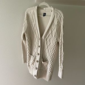 GAP cable knit cream sweater cardigan button up cotton wool blend